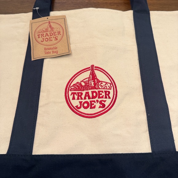Trader Joe’s | Canvas Tote Bag in Cream and Navy - Picture 6 of 7